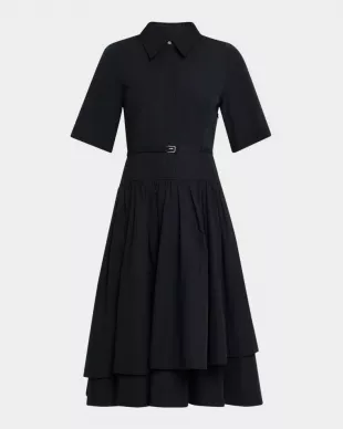 Short-Sleeve Belted A-line Dress