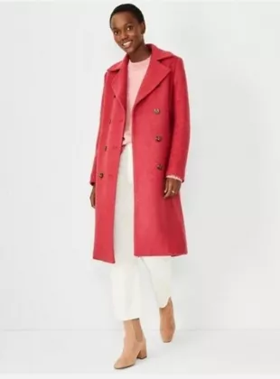 Textured Wool Blend Double Breasted Coat