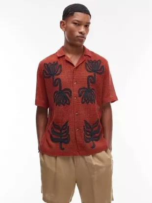 Southern Charm S11 Rodrigo Reyes Red Crochet Floral Shirt