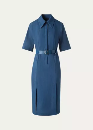 Belted Stretch Cotton Denim Shirtdress