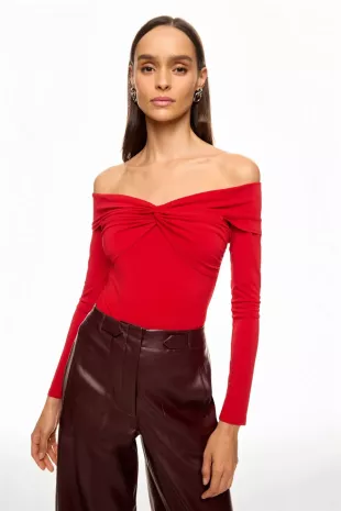 Red Off the Shoulder Knot Jersey Top