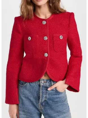 Fox And Friends 2026 Ainsley Earhardt Red Tweed Jacket