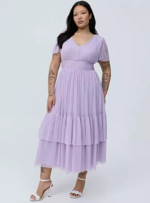 Flutter Sleeve Tulle Maxi Dress