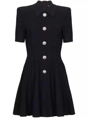 Flared Ribbed-knit Minidress