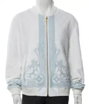 White And Blue Print Zip Cardigan