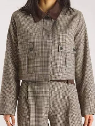 Today Taylor Tomilinson Brown Plaid Collared Jacket