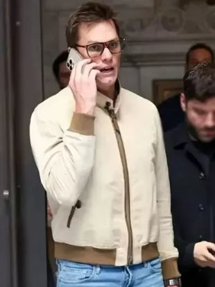 Tom Brady Super Bowl 2026 Beige Bomber Jacket