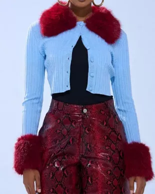 High Potential S02 Morgan Gillory Fur Cardigan