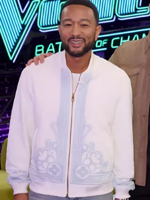 The Voice S29 John Legend White & Blue Print Zip Cardigan