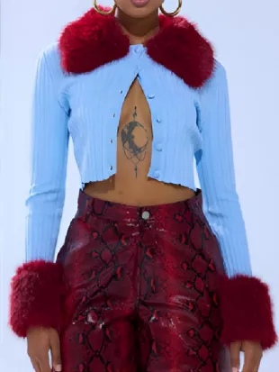 High Potential S02 Morgan Gillory Blue Fur Cardigan