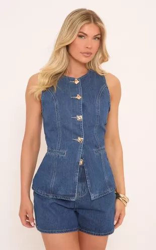 Sleeveless Button Detail Top