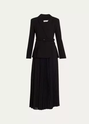 Alexandra Belted Pleated Crepe Midi Dress