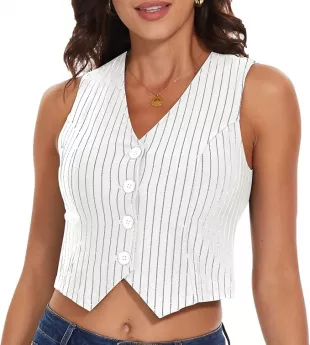 Women's Slim Fit Cropped Pinstripe Suit Vest