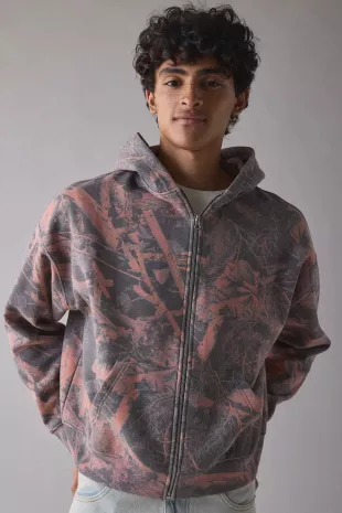 Woodland Camo Pattern Zip-Up Hoodie Sweatshirt