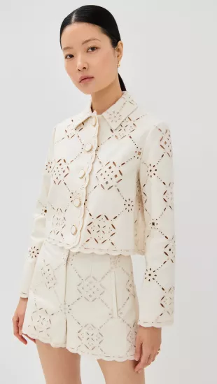 Adelaide Laser Cut Cropped Cotton Jacket
