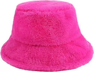 Bucket Hats Fuzzy Solid Print Women Men Plush Cap