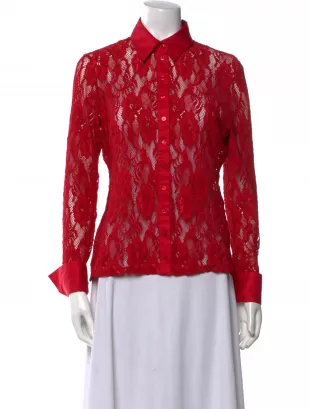 Lace Pattern Long Sleeve Button Up Top
