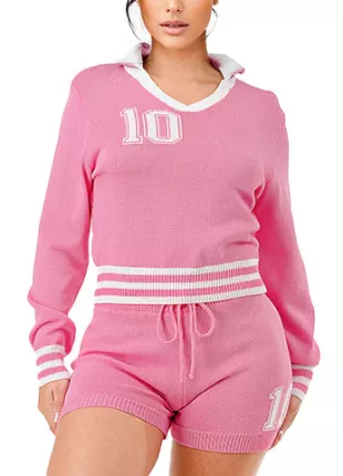 Collared Striped Sports Knit Set
