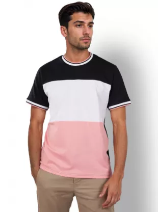 Men Colourblocked Printed Round Neck Cotton T Shirt