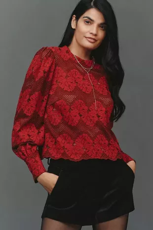 Mock-Neck Lace Blouse