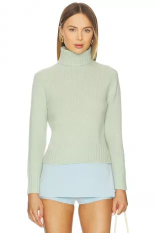 Cashmere Featherweight Turtleneck Sweater in Mint Green