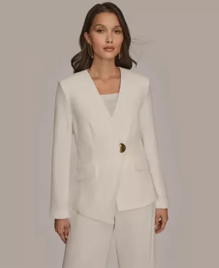 Asymmetric One Button Blazer in Cream
