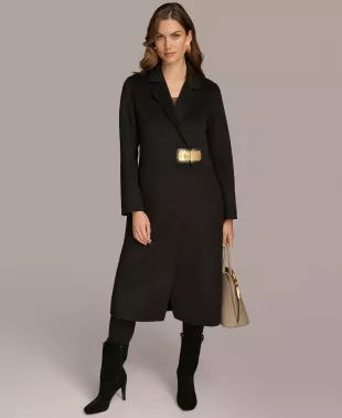 Buckle Front Wool Blend Coat