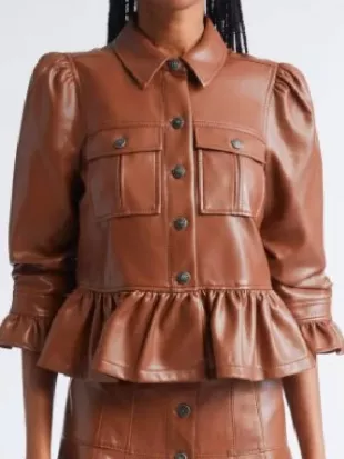 Today Nyakio Grieco Brown Leather Peplume Jacket