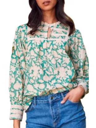 Silent Witness S29 Emilia Fox Green Floral Bib Blouse