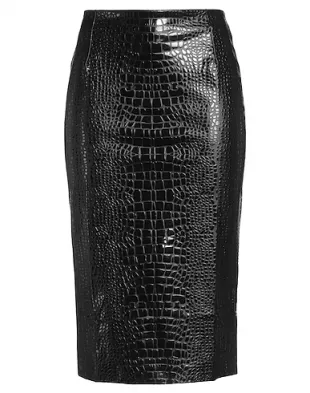 Crocodile-Embossed Faux Leather Midi Skirt