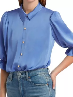 The View 2026 Sara Haines Blue Puff Sleeves Shirt