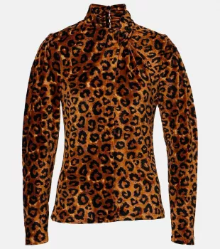 Burnout Leopard-Print Velvet Turtleneck Top