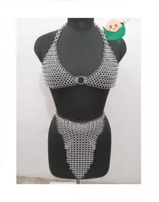 Aluminum Chainmail Top Bra Penty With Chain
