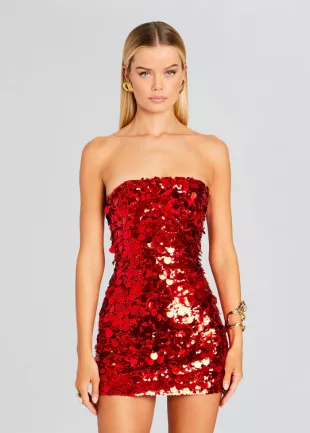 Red Sequin Strapless Mini Dress