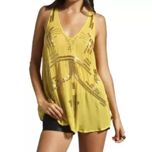 Yellow Sequin Oversized Tank Top