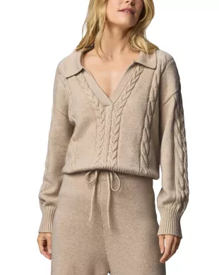 Jet Set Cable Stitch Polo Sweater in Cappuccino Heather