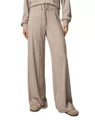 Cable Drawstring Wide Leg Pants in Cappuccino Heather