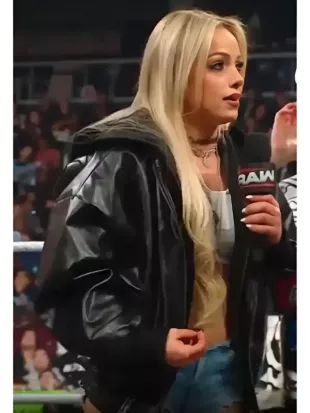 WWE RAW Liv Morgan Black Leather Bomber Jacket