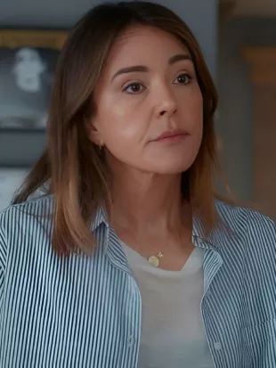 Shrinking S03 Christa Miller Striped Boyfriend Shirt