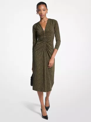 Paisley Print Stretch Matte Jersey Midi Dress