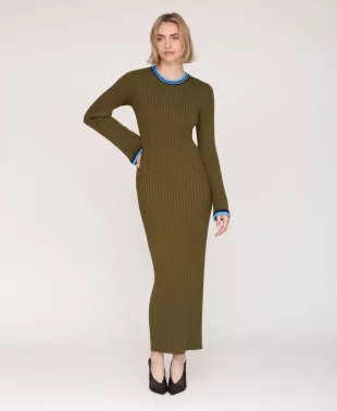 Long Sleeve Ribbed Neck Maxi Dress