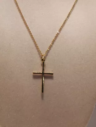 ~**1 1/8" RELIGIOUS CROSS PENDANT**~18" Chain~GOLD TONE~Spring Ring Clasp~BOX