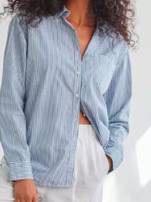 Shrinking S03 Christa Miller Striped Boyfriend Shirt