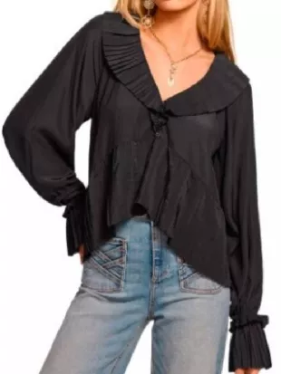 The View Joy Behar Black Ruffle Neckline Blouse