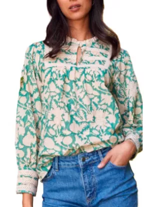 Silent Witness S29 Emilia Fox Green Floral Bib Blouse