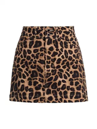 Chloe Leopard Print Denim Miniskirt