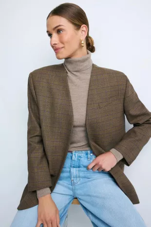 Olivia Plaid Collarless Blazer