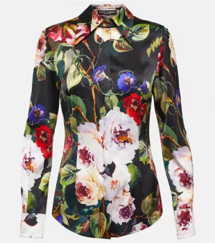 Floral Silk-Blend Satin Shirt
