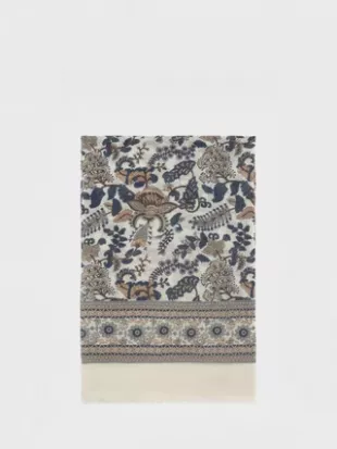 Leaves Print Wool Blend Scarf