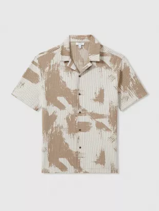 Sand/White Viceroy Brushstroke Print Cuban Collar Shirt